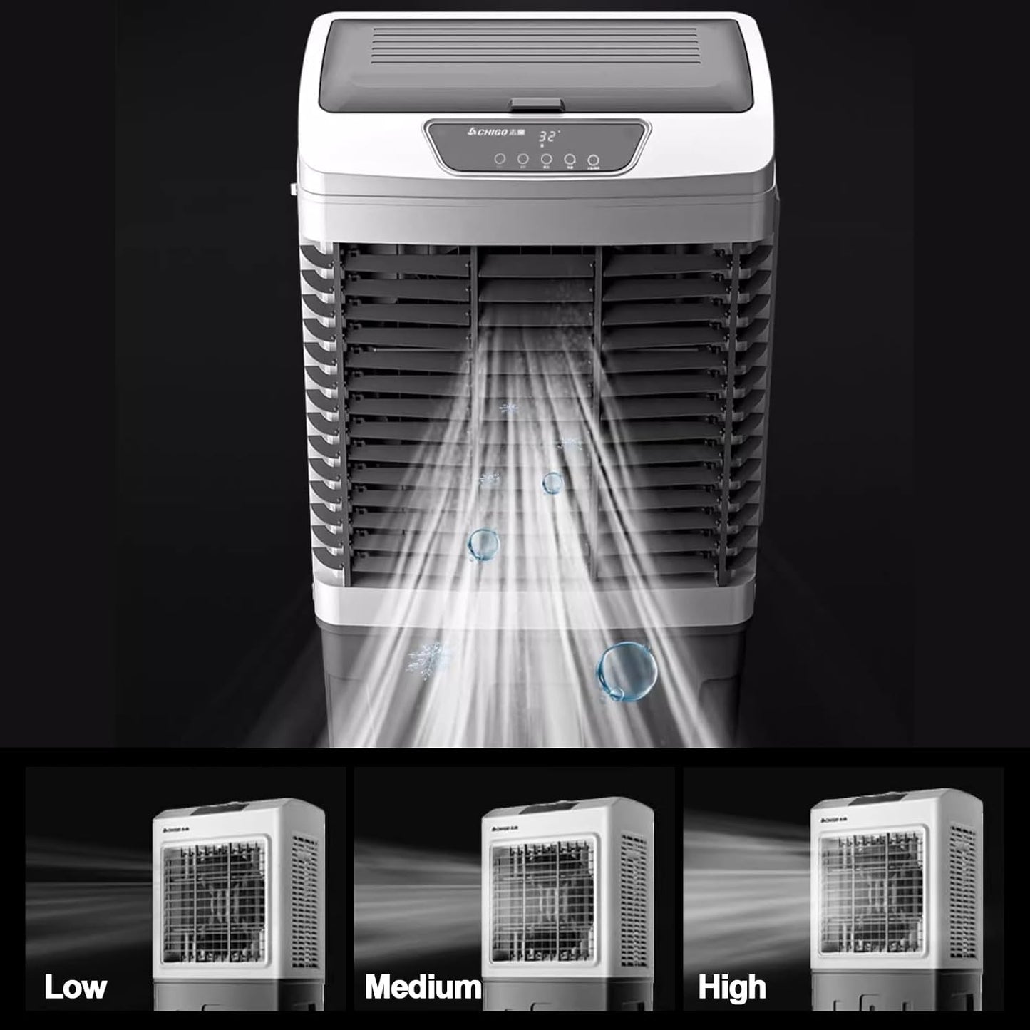 GENERIC Refroidisseur D'air Par évaporation Portable Avec Oscillation à 120°, 3 Vitesses, Idéal Pour Les Terrasses, Les Garages Et L'utilisation Commerciale